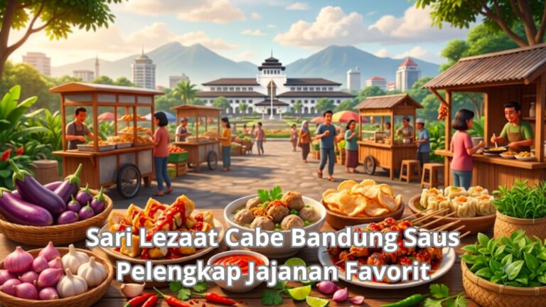 Botol saus cabai Sari lezaat cabe Bandung bersanding dengan sepiring batagor dan seblak hangat khas Bandung
